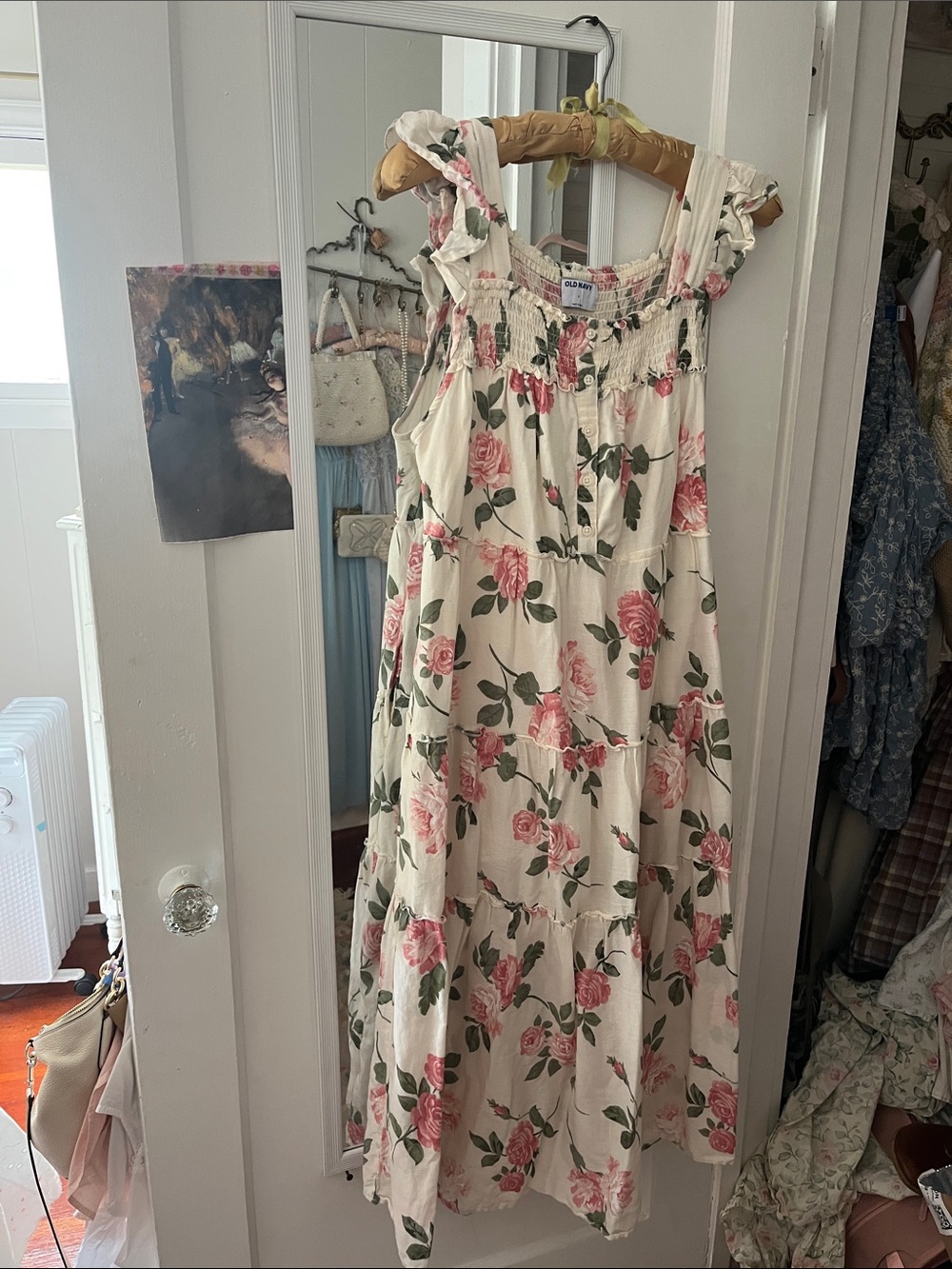 Old Navy Cream Maxi Dress with Pink Rose Print